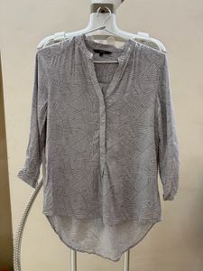 Stylish Grey Leaf Print Tunic Top