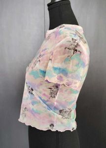 Sheer Cherub Print Mesh Top