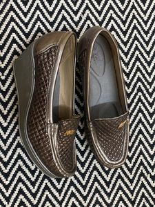 Heeled Silver Loafers