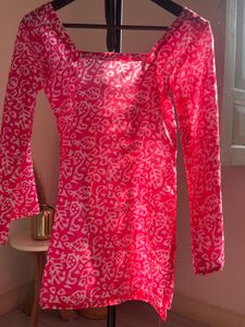 pink printed corset back kurti