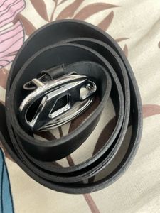 Diesel Black Leather Belt with Silver Buckle