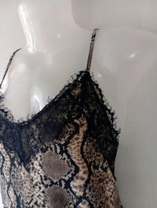Snake Print Lace Trim Cami Top