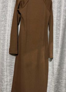 Ribbed Brown Sweetheart Neck mid length dress