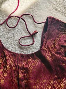 Maroon Brocade Blouse with Gold Motif