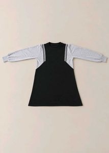 BLACK AND GREY COLORBLOCK LONG SLEEVE FLARE DRESS