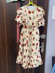 girls daily wear Leaf Print Tiered cotton frock
