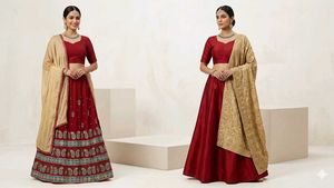 Elegant Red Lehenga Choli with Golden Dupatta