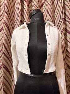 White Cropped Button-Up Jacket