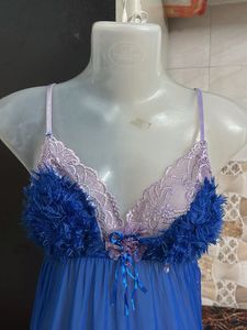 Blue Teddy Nightdress with Fur Trim