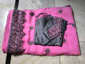 Pink Embroidered Saree
