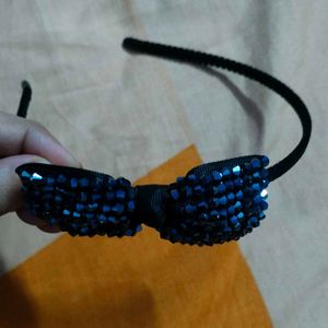 Sparkling Blue Bow &amp; Multicolour Printed Headband