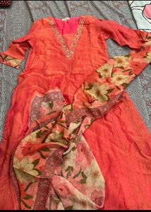 Elegant Coral Kurta Set with Dupatta