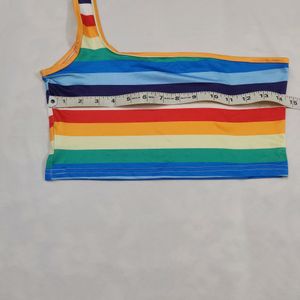 Rainbow Stripe One-Shoulder Crop Top