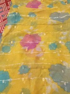 Vibrant Yellow Saree with Floral Print