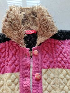Patchwork Knit Hooded Cardigan
