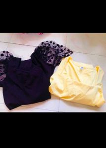 Elegant Yellow Ruched Midi Dress &amp; Purple dres