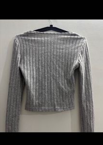 Ribbed Square Neck Long Sleeve Top