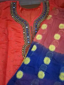 Embellished Red kurta set