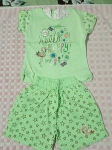 Cute Green Hello Happy Star Shorts Set