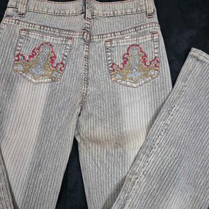 Striped Embroidered Jeans cargo y2k