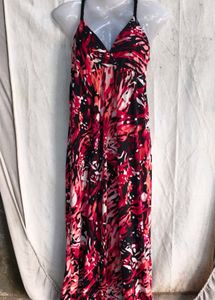 6529. Stunning Red &amp; Black Printed Maxi Dress