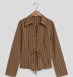 Striped Lace-Up Blouse