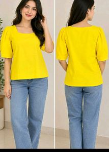 Vibrant Puff Sleeve Square Neck Top