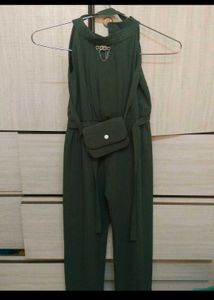Stylish Green Jumpsuit with Belt Bag