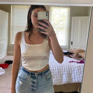 H&M By DIVIDED Cream Satin Corset Top