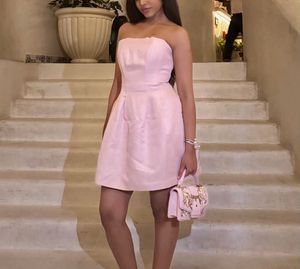 Elegant Pink Strapless Mini Dress