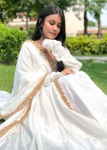 Elegant White Ethnic Gown with Gold Trim