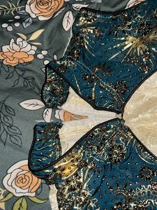 Stunning Teal &amp; Gold Embroidered Lehenga Choli
