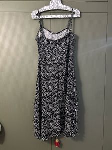 Black Floral Print Midi Dress