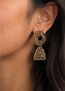 Antique Gold Peacock Jhumka Earrings