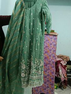 Embellished Green Kurta Set with Dupatta