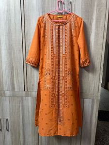 Orange foil print kurta