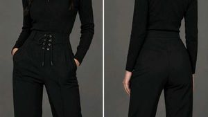 Black Lace-Up High Waist Pants