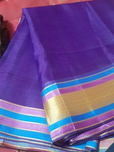 Vibrant Purple Saree with Striped Border