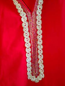 Vibrant Red Kurta with Elegant Neckline
