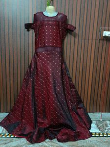 Elegant Maroon Polka Dot Gown