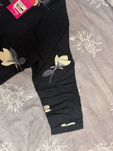 Floral Print Black short Kurta