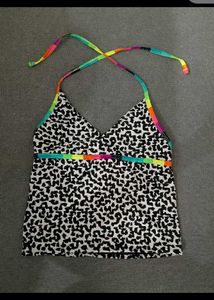 Leopard Print Bikini Top with Rainbow Straps