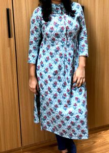 Beautiful Blue Floral Shirt Kurta
