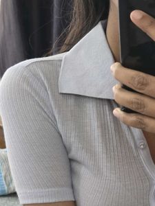 H&amp;M Light Blue Ribbed Polo Tee
