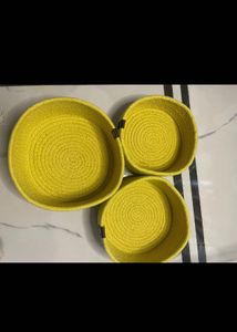 Set of 3 Yellow Rope Storage Baskets