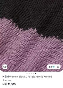 H&amp;M Women Black &amp; Purple Acrylic Knitted Jumper