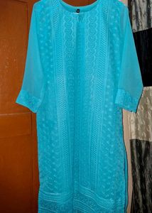 Aqua Blue Embroidered Kurti