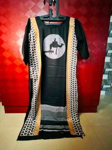 Black Kurta with Camel Print
