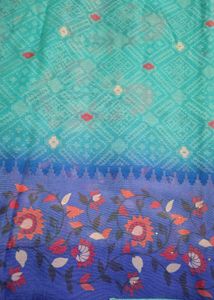 Beautiful Teal Saree with Floral Border