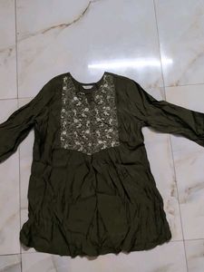 Embroidered Olive Green Kurta
